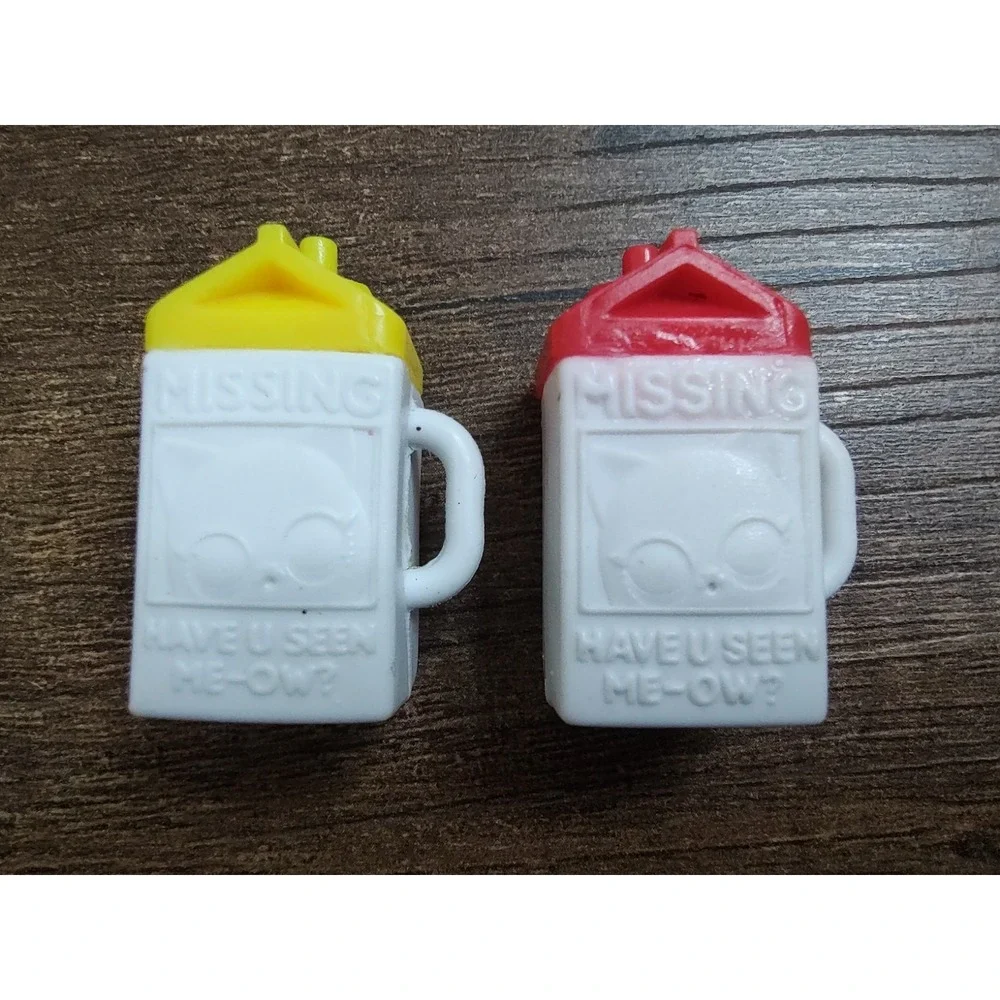 Lot Of 2 Doll-Sized Milk Carton Missing Cat Red Yellow Lid Z9